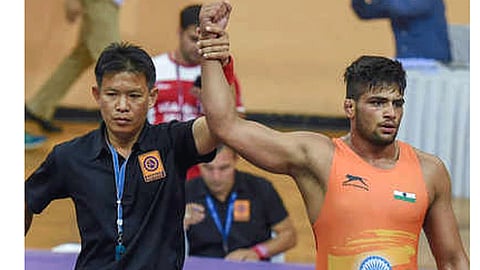 in Asian Wrestling sajan get historic gold