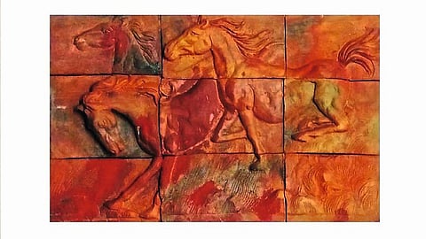 Modern Wall Murals Made From Traditional Art With Red Clay Of Konkan