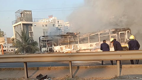 Running ST Bus burned in Bavdhan PUNE