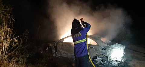 Mercedes car caught fire on the road near palase village in pune