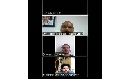 Minister of State for Public Health Rajendra Patil Yadravkar discusses with students through video conferencing.jpg