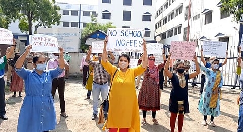 Parents Demonstrate Before Poddar International School