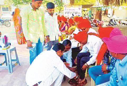The members of Savargaon washed their feet by fetching water from the Ganges