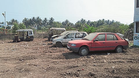 Seized unattended vehicles obstructing the road to Kupwad