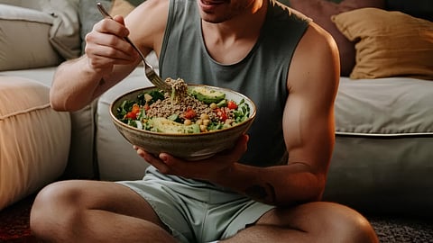 Man eating fibre rich food