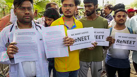 Students protesting against irregularities happening in NEET