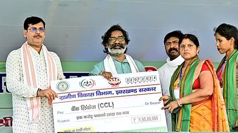 Jharkhand Chief Minister Hemant Soren during the inauguration and foundation stone laying ceremony of various welfare schemes and asset distribution program