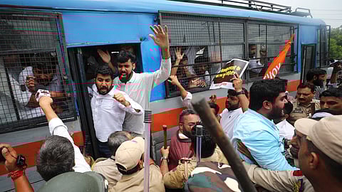 Youth Cong protests against Centre over granting more powers to LG ahead of assembly polls