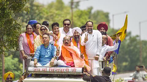 Aam Admi Party (AAP) candidate Mohinder Bhagat after winning by-poll from Jalandhar West Assembly constituency, in Jalandhar