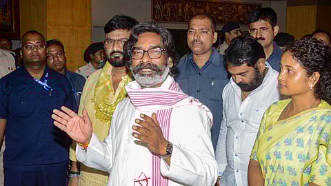 Jharkhand Chief Minister Hemant Soren with wife and Jharkhand Mukti Morcha (JMM) leader Kalpana Soren