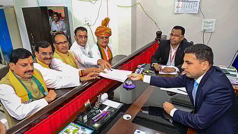 BJP candidate from Rajgarh Lok Sabha constituency Rodmal Nagar files his nomination papers
