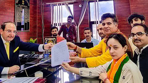 BJP candidate from Kishtwar constituency Shagun Parihar files her nomination papers for J&K Assembly elections in the presence of J&K BJP President Ravinder Raina