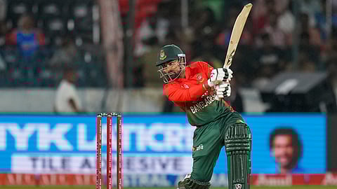 Bangladesh's Litton Das plays a shot during the third and final T20I match against India at Rajiv Gandhi International Cricket Stadium in Hyderabad
