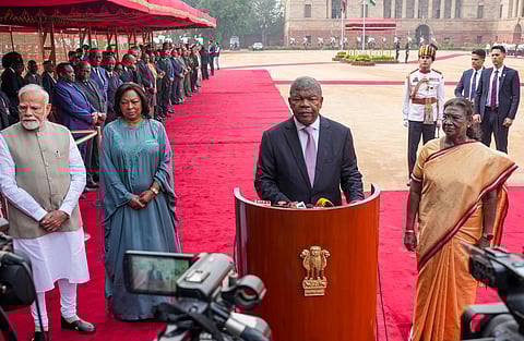 Angolan President Joao Manuel Lourenco receives a ceremonial welcome at Rashtrapati Bhavan