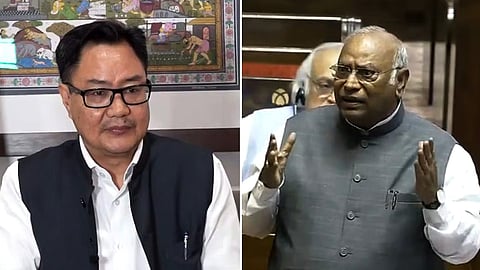 Kiren Rijiju, Mallikarjun Kharge engage in a brief altercation in Rajya Sabha