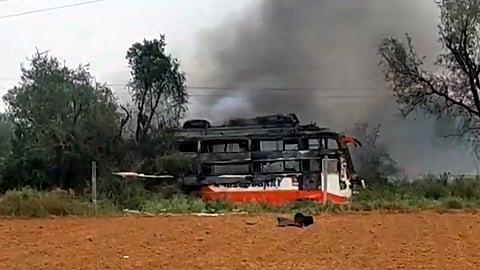 Two killed as bus catches fire after coming in contact with power line in Rajasthan