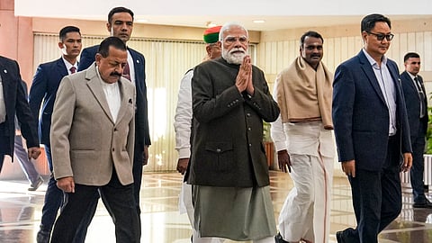 NDA MPs felicitate PM Modi for big victory in Bihar