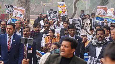 Opposition protests G RAM G Bill, accuses govt of insulting Gandhi