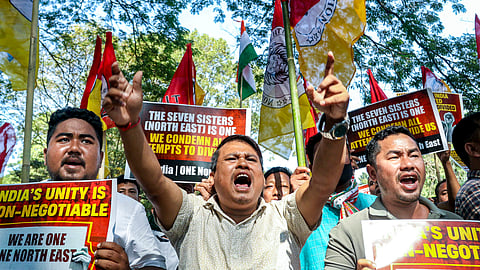 Tipra Motha youth wing stages protest near Bangladesh Assistant High Commission