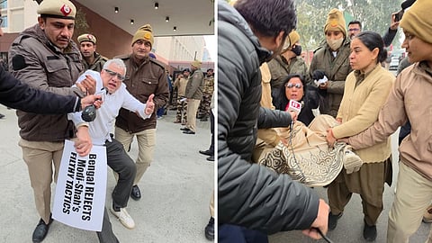 TMC MPs stage protest outside Home Ministry office over raids on I-PAC, detained