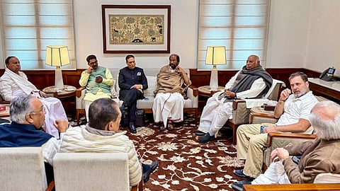 INDIA bloc leaders meet in Kharge's chamber; resolve to raise MGNREGA, SIR strongly in Parliament