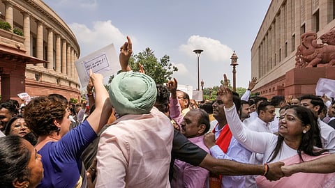 NDA, INDIA Bloc MPs face off at Parliament's Makar Dwar amid NEET protests