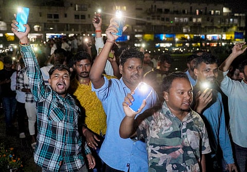 Students and aspirants stage a protest against the Jharkhand Government regarding the irregularities of exams and paper leak, at Jaipal Singh Stadium, in Ranchi, on Thursday | PTI