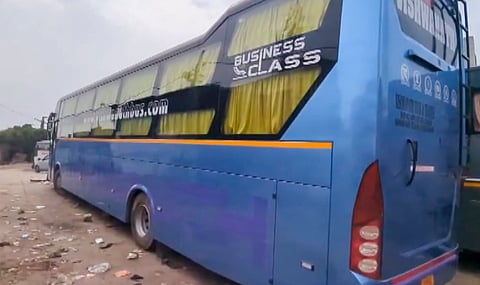 The suspected sleeper bus after a 16-year-old Class 11 student was allegedly gang-raped inside it, in Delhi's Kashmere Gate area, on Monday | PTI