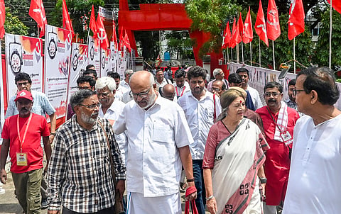 CPI(M) Politburo members M A Baby, Brinda Karat and other party leaders arrive to attend the meeting of the CPI(M) West Bengal State Committee, in Kalyani, Nadia district | File image/PTI