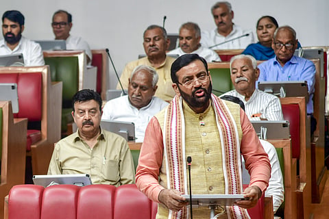 Haryana Chief Minister Nayab Singh Saini speaks during the concluding day of the Monsoon session of the Haryana Assembly, in Chandigarh | File image/PTI