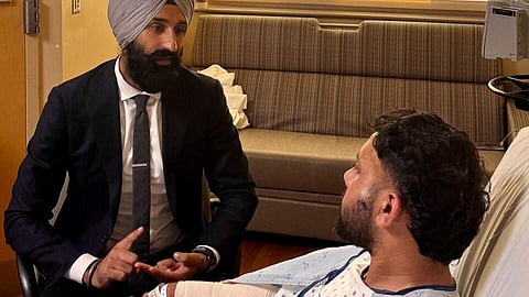 Jasjit Singh Dhanoa, director of legal services at the Jakara Movement, speaks with the Sacramento truck driver who was attacked in Wyoming on Sunday, September 13 | X/@RepThompson