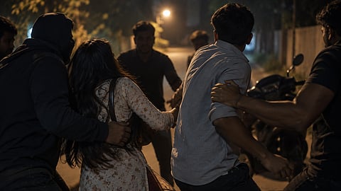 The footage appears to show a couple being confronted and allegedly harassed by a group at night | Representational image/AI generated