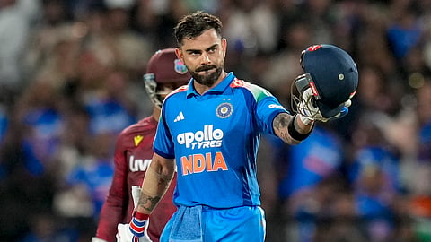 India's Virat Kohli celebrates his century during the first One Day International cricket match between India and West Indies, in Thiruvananthapuram, on Sunday | File image/PTI