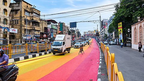 Several roads in Kolkata and other parts of West Bengal have been painted in rainbow colours | X