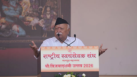 RSS Sarsanghchalak Mohan Bhagwat addresses the 'RSS Vijayadashami Utsav', in Nagpur | PTI