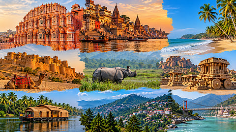 Jaipur, Goa, Jaisalmer, Varanasi, Hampi, Shillong, Rishikesh, Alleppey and Kaziranga are options for different travel interests
