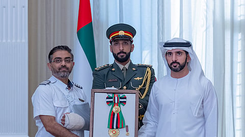 UAE President Mohamed bin Zayed Al Nahyan, Prime Minister Mohammed bin Rashid Al Maktoum and others meet the flydubai crew members, including Indian Captain Smit Machchhar, in Dubai | PTI