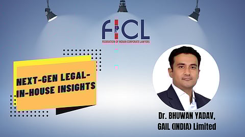Federation of Indian Corporate Lawyers event poster featuring Dr. Bhuwan Yadav for "Next-Gen Legal In-House Insights