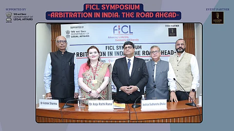 L to R: Dr Ashok Sharma, Dr. Anju Rana, Law Secretary; Justice Sudhanshu Dhulia; Deepak Dhawan; Rohan Sharma