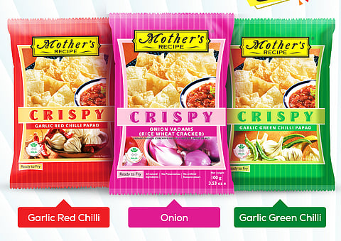 Mother's Recipe, one of India's leading Food brands, has recently introduced an exclusive range of three new variants of crunchy delicious Crispy Papads (Vadams) to offer more variety to consumers.
