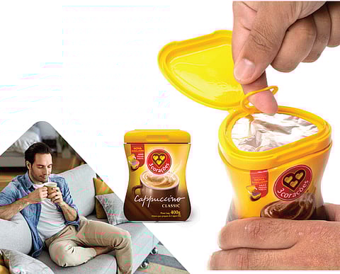 New 3Corações Cappuccino Package using Aptar’s BAP Technology