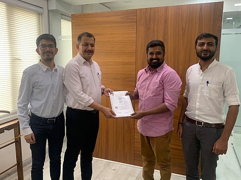 Left to right: Paveen Bansal, Manoj Bansal from Grow Money Capital; Right to left: Vivek N, Praveen R from BharathKisaan