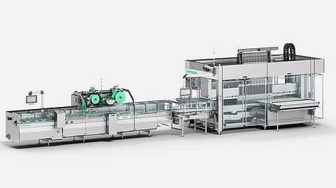Syntegon's interpack booth is a flexible line that packages cookies and crackers in trays and flow wraps made of mono-material.