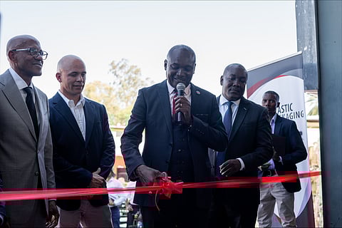 Namibian Min. of Environment, Forestry and Tourism, Pohamba Shifeta officially opens the new $1.2m plastic flaking plant in Okhanja