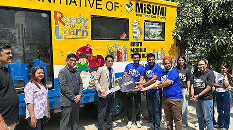 MISUMI India MD Satoshi Morishima inaugurates mobile education vans for underprivileged children in partnership with Basta Foundation.