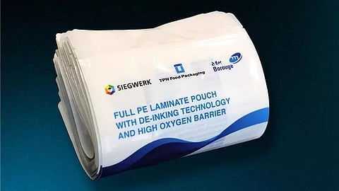 Fully recyclable, mono-material stand-up pouch