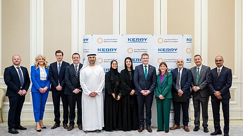 Centre from left: Marjan Faraidooni, Chief of Education and Culture, Expo City Dubai; Her Excellency Reem Al Hashimy, UAE Minister of State for International Cooperation and CEO of Expo City Dubai Authority; Minister for Enterprise, Tourism and Employment of Ireland, Peter Burke, with Khaled Zitoun, Chief Technology Officer, APMEA, Kerry (third from right).