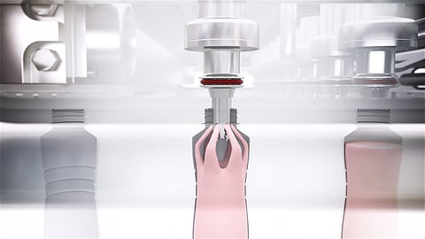 The piston of Ampack's new dosing technology plunges into the bottle and guides the product precisely along the inner wall through side openings to minimise foaming.
