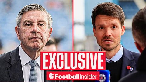 Football Insider exclusive as Rangers chairman Andrew Cavenagh stares across a split image towards Danny Rohl
