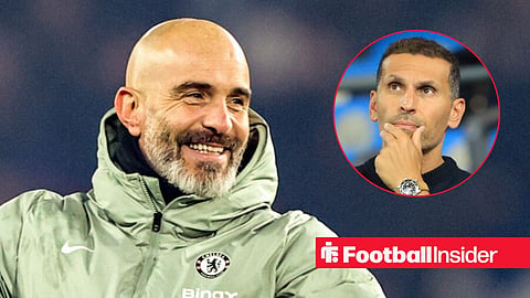 Enzo Maresca on the sidelines, with Khaldoon Al Mubarak in a circular inset